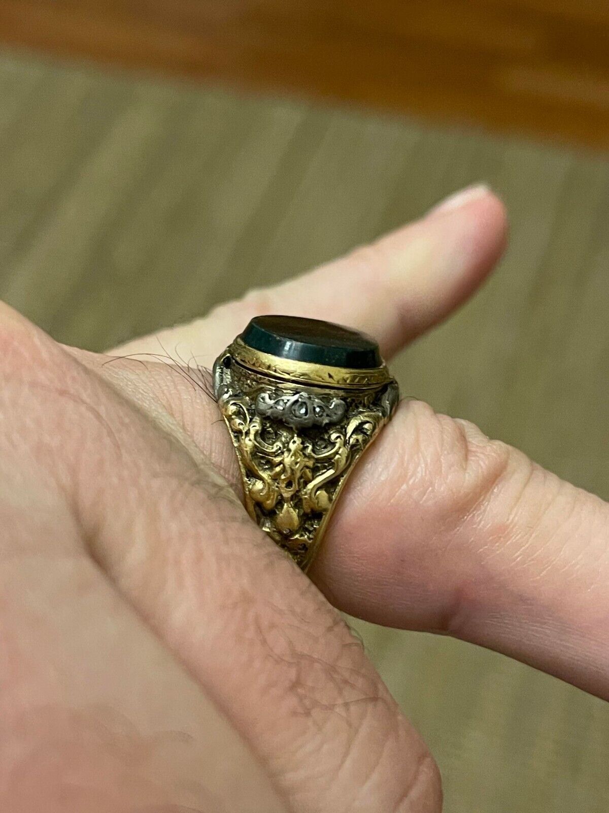 ANTIQUE 1800s-1900s ROSE GOLD 18k AND SILVER CUT DIAMONDS 16.67-grams USA-Size-9