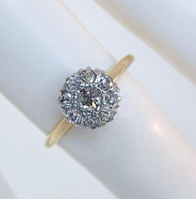 Antique Victorian 1800's Platinum & 14K Yellow Gold Diamond Cluster ring