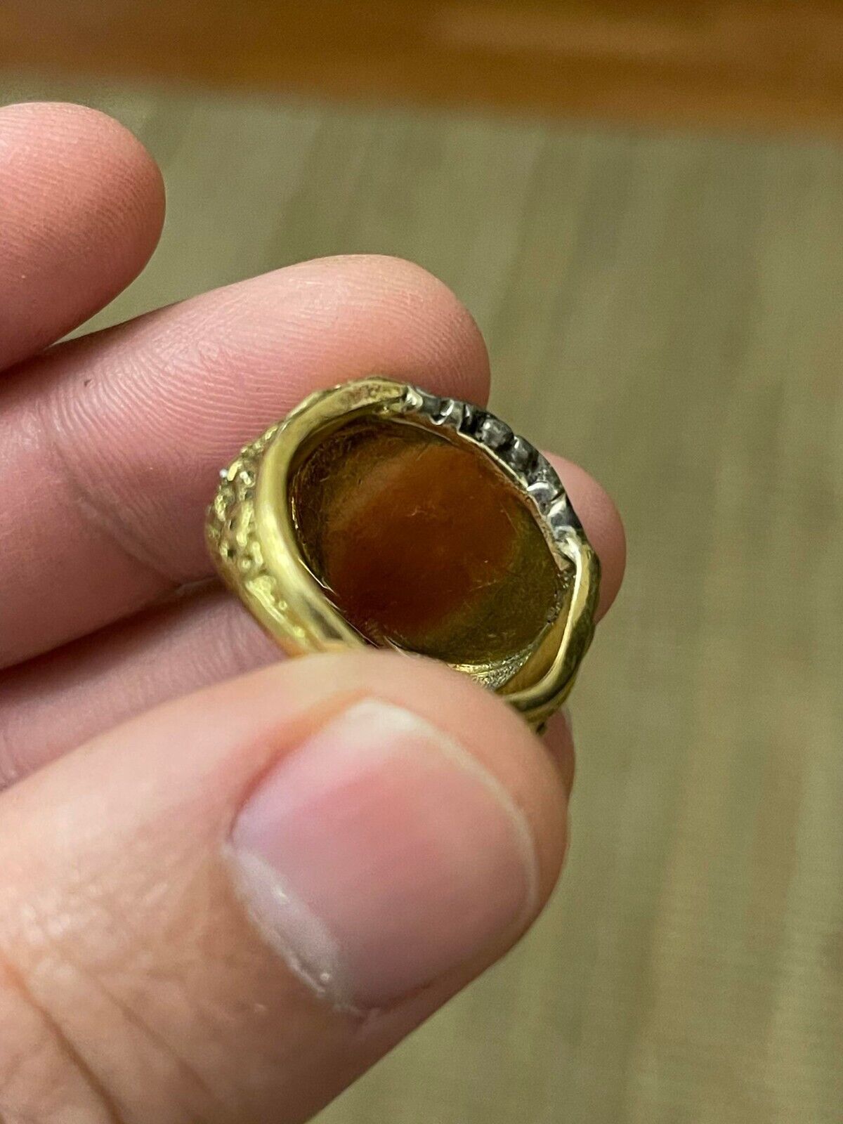 ANTIQUE 1800s-1900s ROSE GOLD 18k AND SILVER CUT DIAMONDS 16.67-grams USA-Size-9