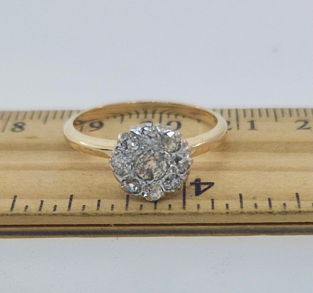 Antique Victorian 1800's Platinum & 14K Yellow Gold Diamond Cluster ring