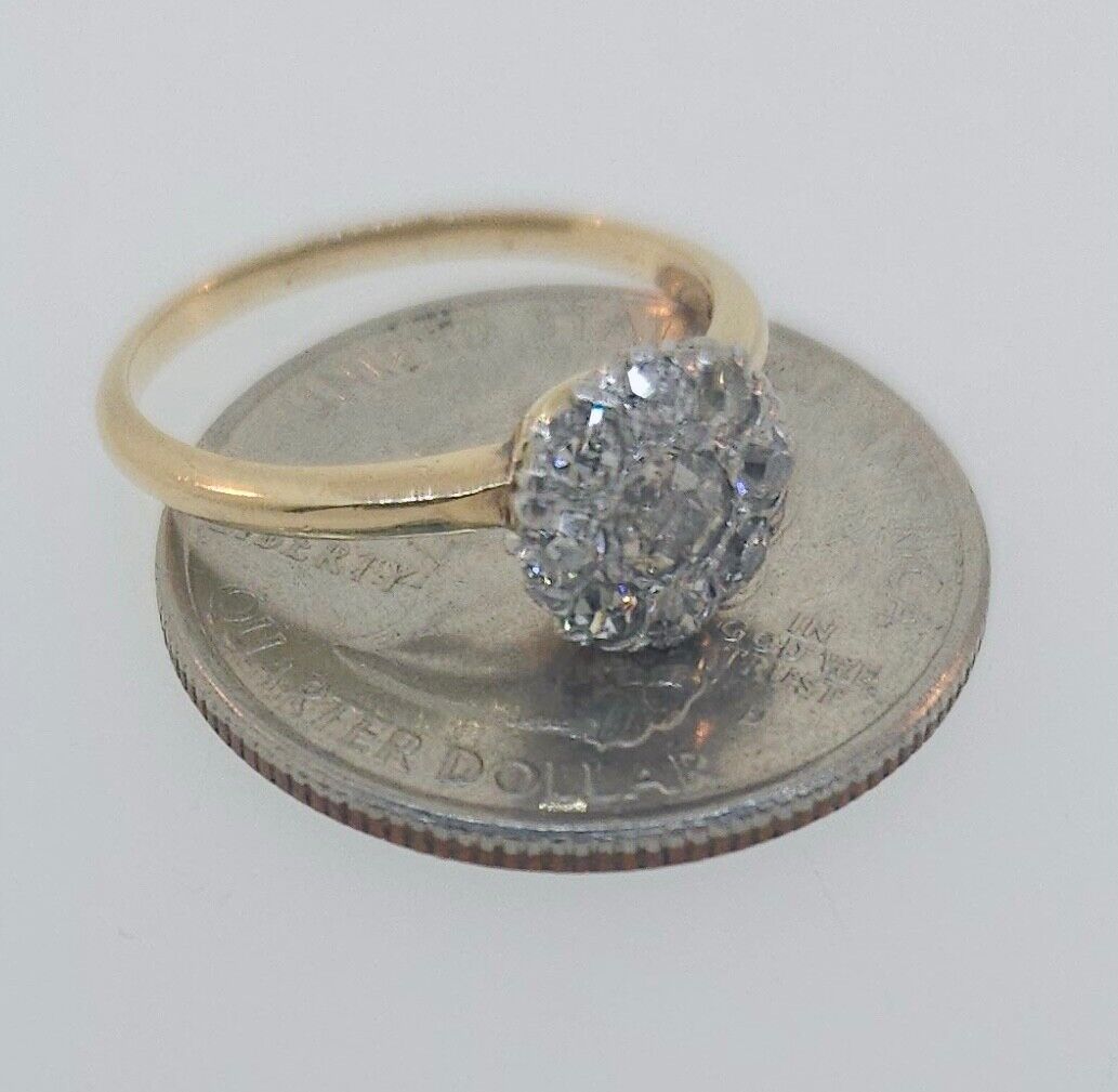 Antique Victorian 1800's Platinum & 14K Yellow Gold Diamond Cluster ring