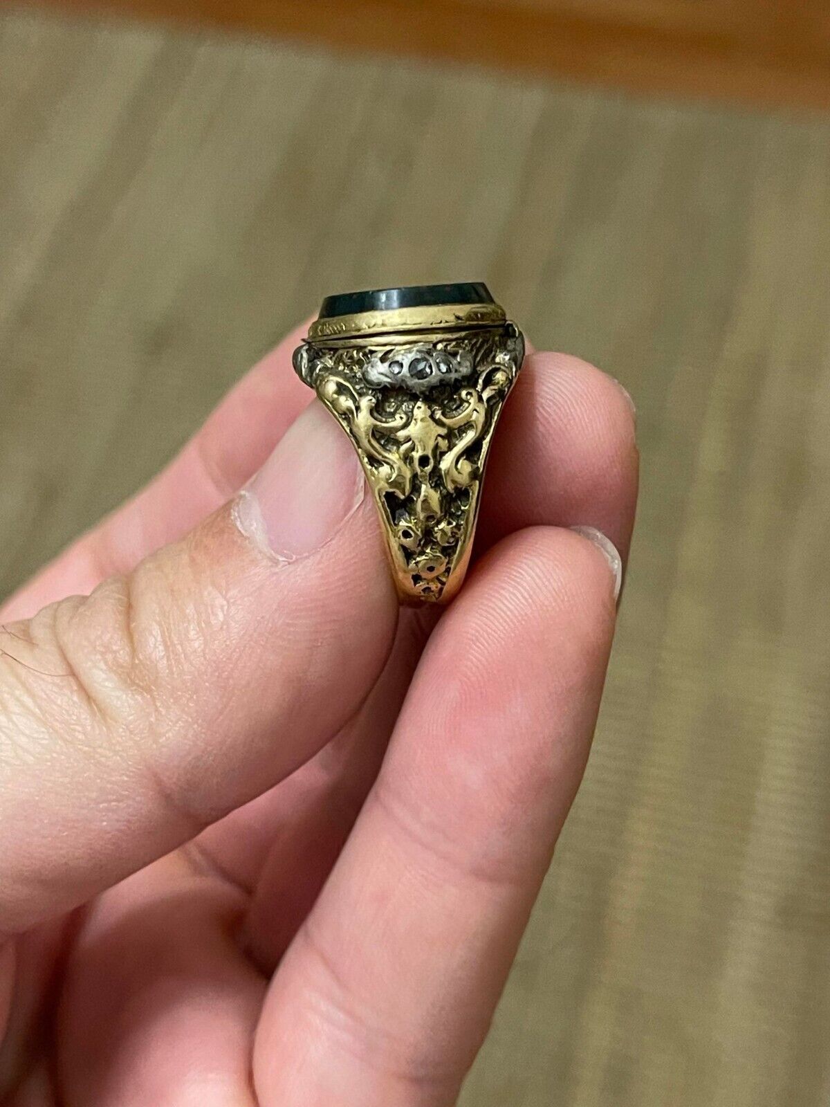 ANTIQUE 1800s-1900s ROSE GOLD 18k AND SILVER CUT DIAMONDS 16.67-grams USA-Size-9