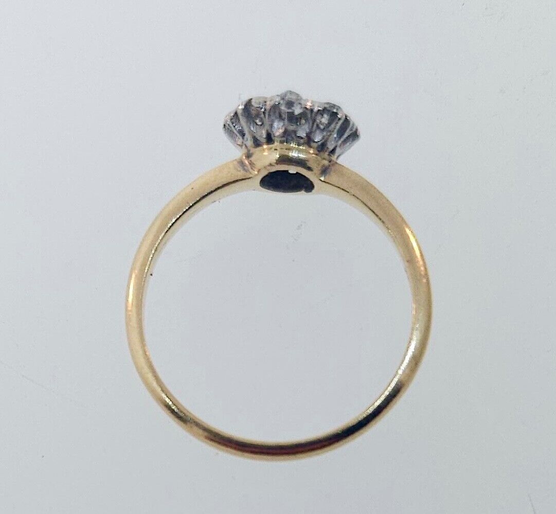 Antique Victorian 1800's Platinum & 14K Yellow Gold Diamond Cluster ring