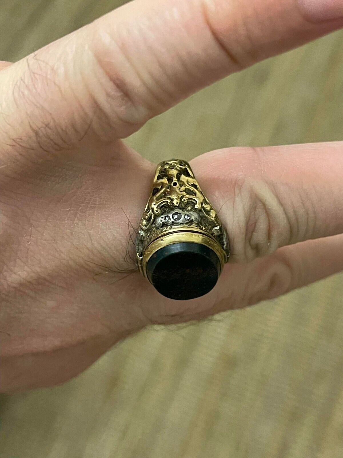 ANTIQUE 1800s-1900s ROSE GOLD 18k AND SILVER CUT DIAMONDS 16.67-grams USA-Size-9