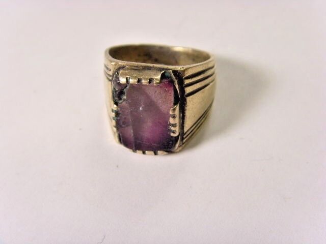 1700s antique kuchi tribal amethyst tile ring 8.5 sz central Asia dagestan 47083