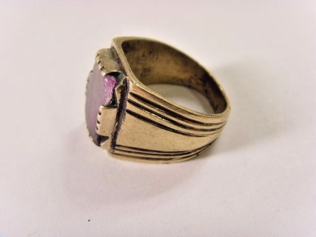 1700s antique kuchi tribal amethyst tile ring 8.5 sz central Asia dagestan 47083