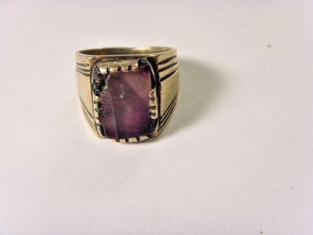 1700s antique kuchi tribal amethyst tile ring 8.5 sz central Asia dagestan 47083