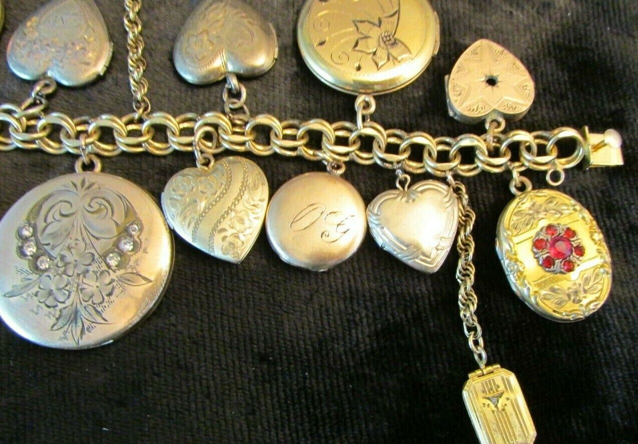 RARE 1800's Gold Victorian Heart Locket Charm bracelet 18 Lockets 88.7 grams