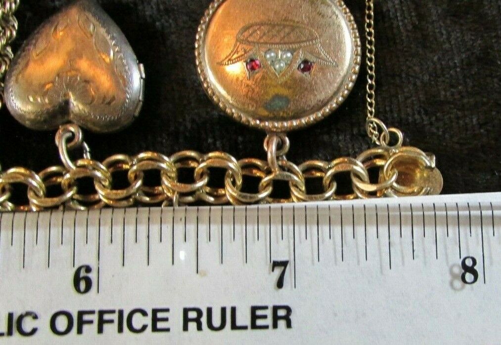 RARE 1800's Gold Victorian Heart Locket Charm bracelet 18 Lockets 88.7 grams
