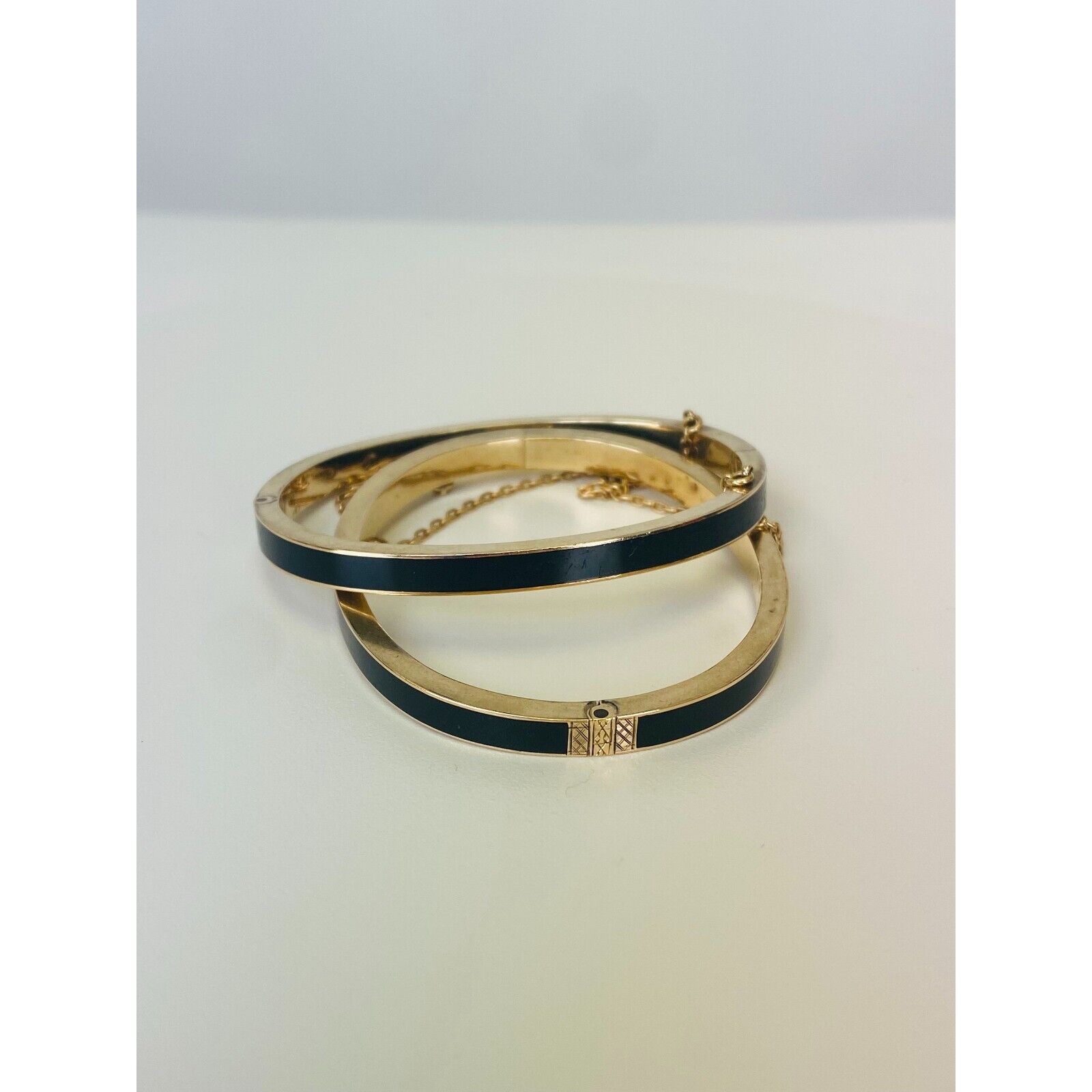 1800s 10k Yellow Gold Antique Victorian Wedding Bracelets Bangles black enamel