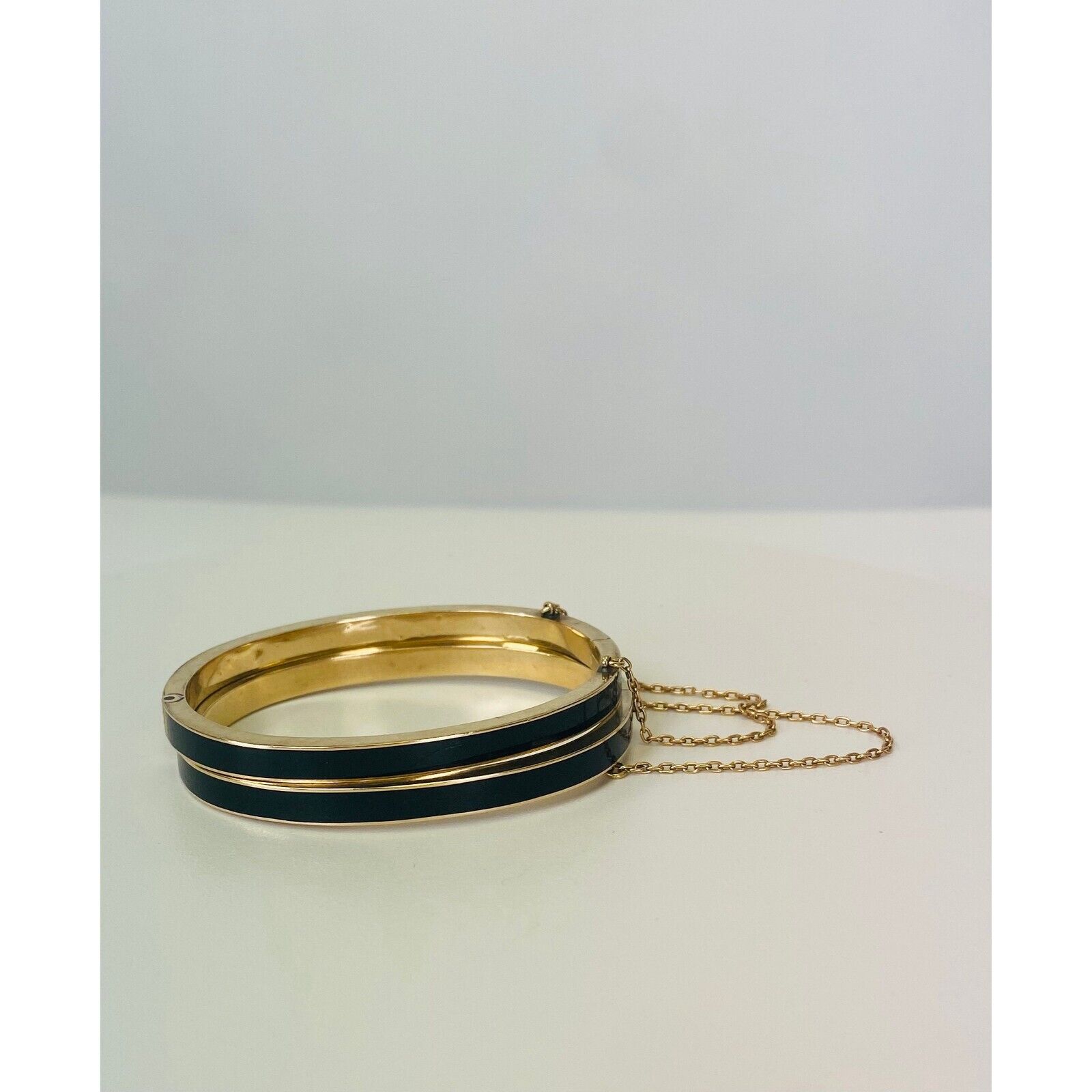 1800s 10k Yellow Gold Antique Victorian Wedding Bracelets Bangles black enamel
