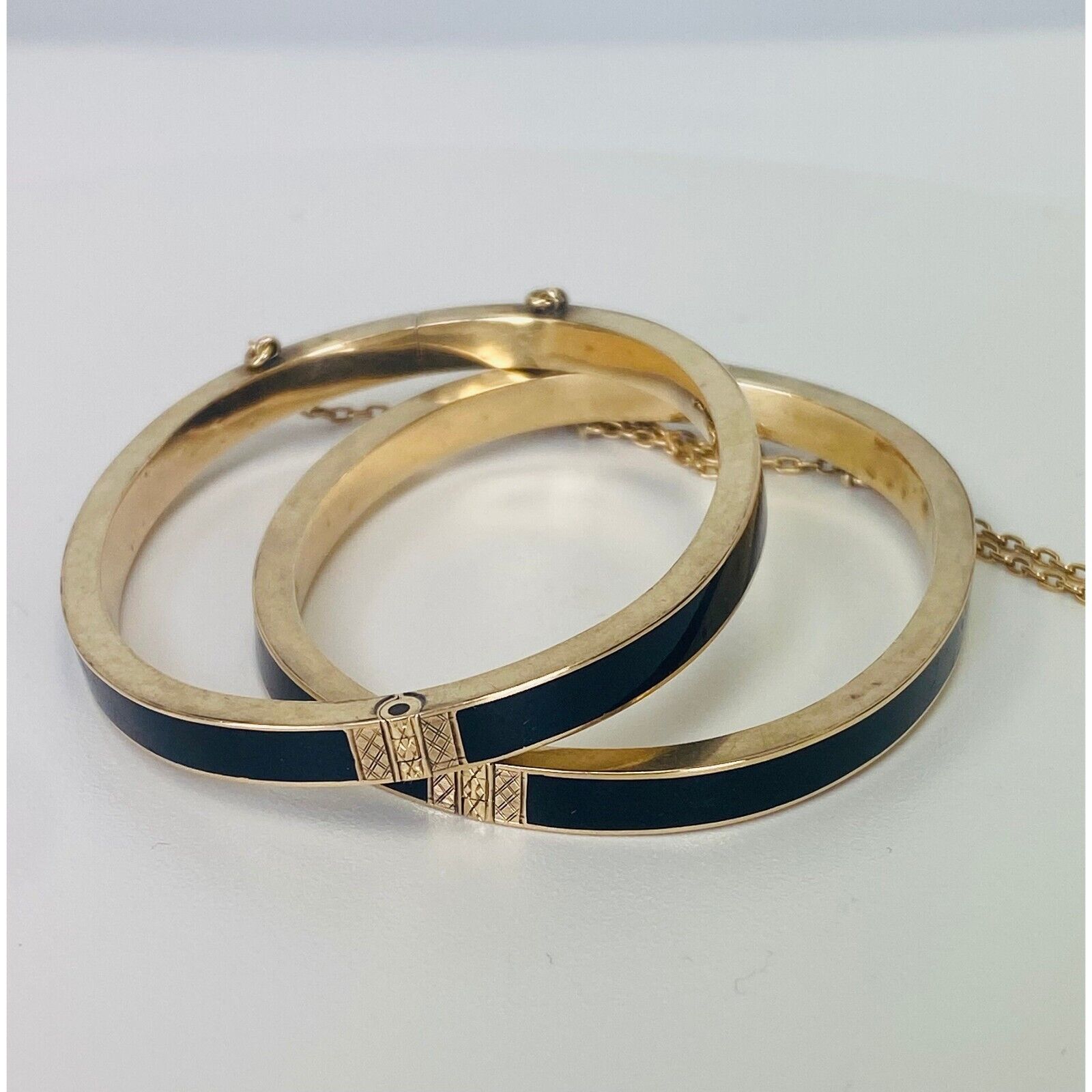 1800s 10k Yellow Gold Antique Victorian Wedding Bracelets Bangles black enamel