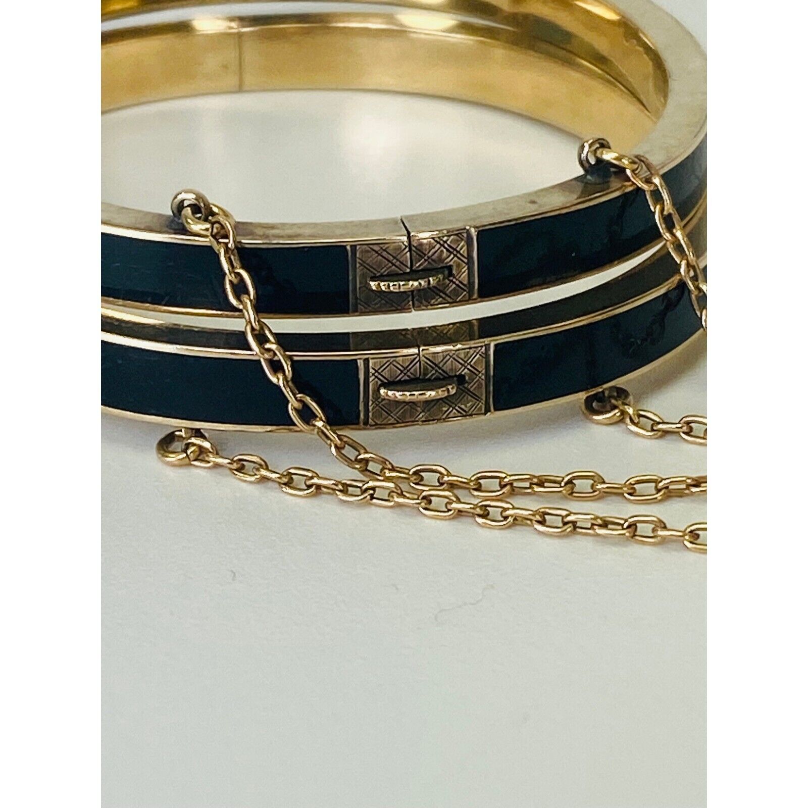1800s 10k Yellow Gold Antique Victorian Wedding Bracelets Bangles black enamel