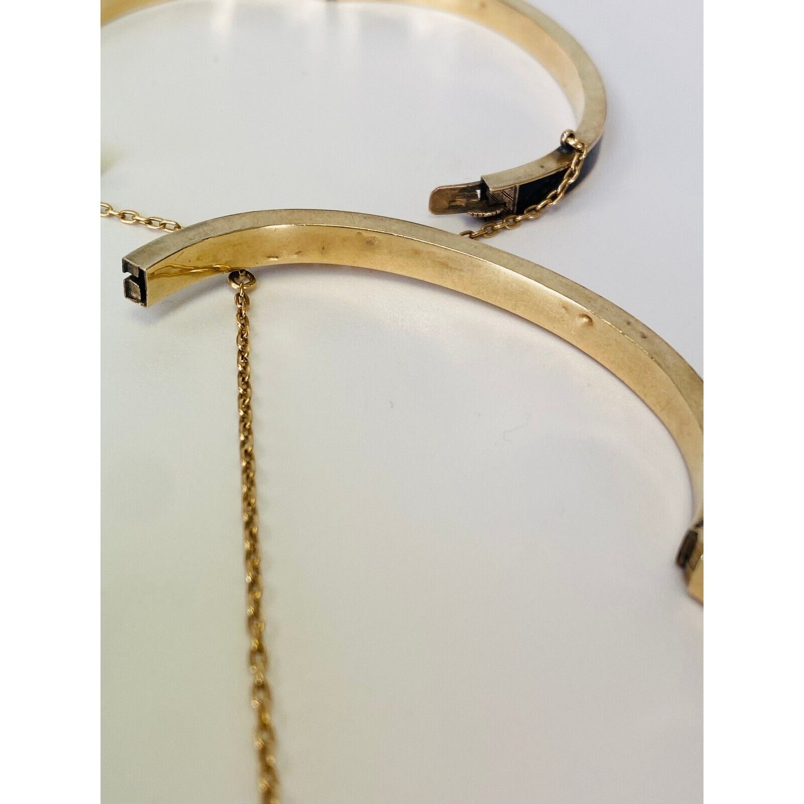 1800s 10k Yellow Gold Antique Victorian Wedding Bracelets Bangles black enamel