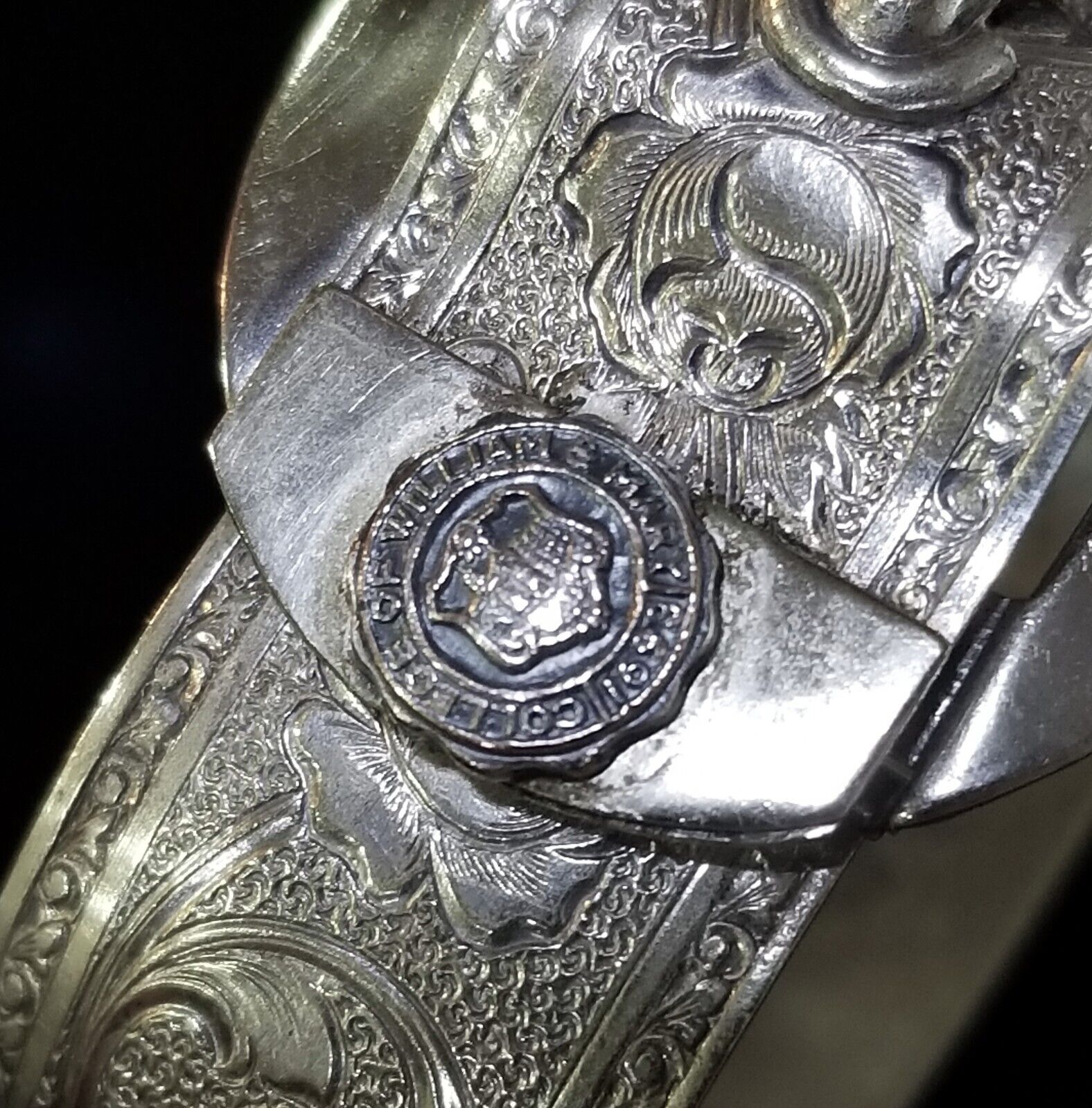 RARE Antique Silver Buckle Bracelet COLLEGE of WILLIAM & MARY Seal 1693