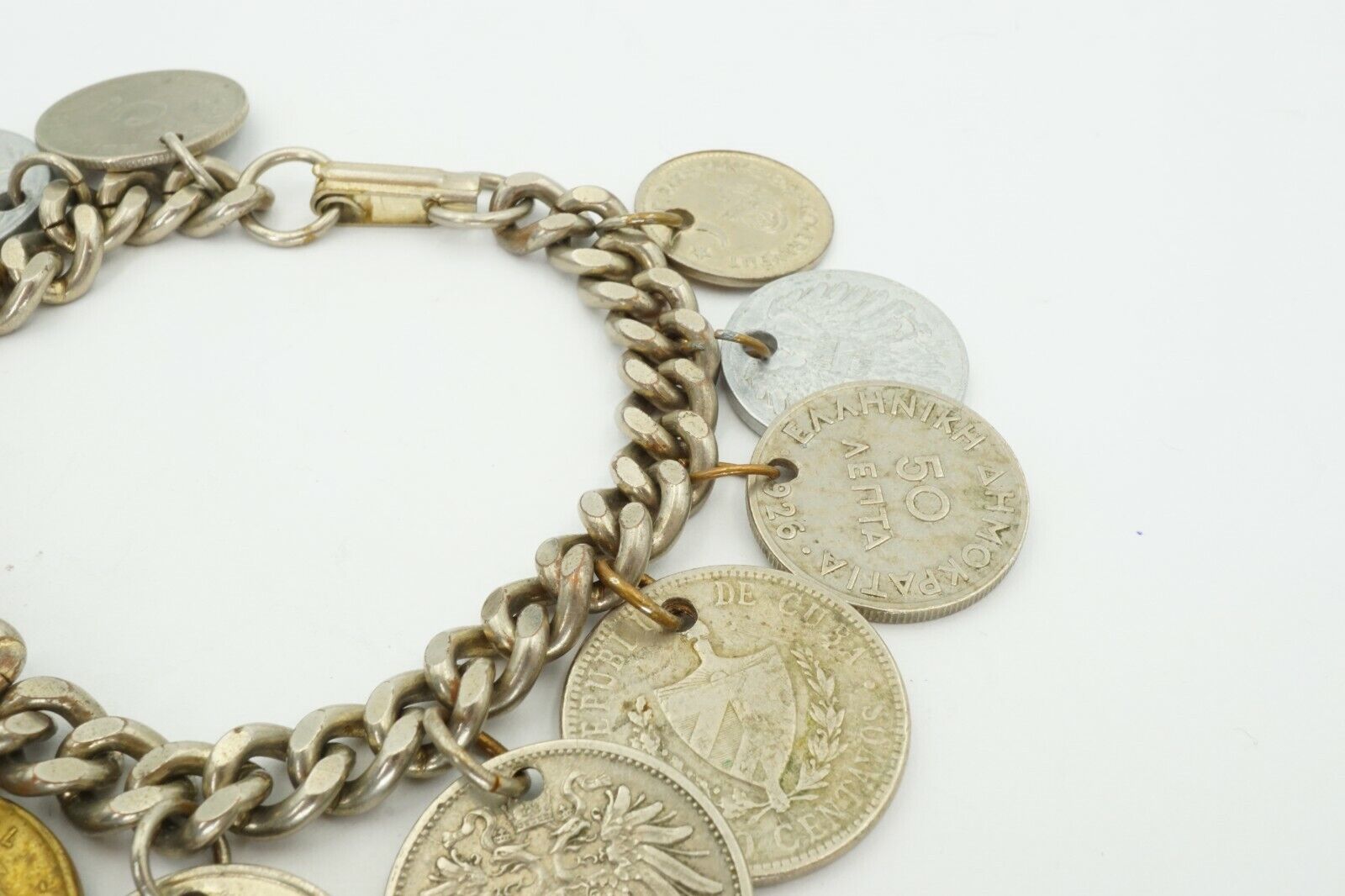 Vintage Mid 1900s Canada Austria Pakistan World Coin Bracelet 7.5"