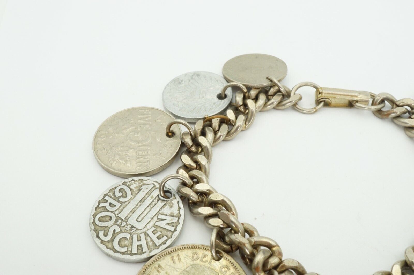 Vintage Mid 1900s Canada Austria Pakistan World Coin Bracelet 7.5"