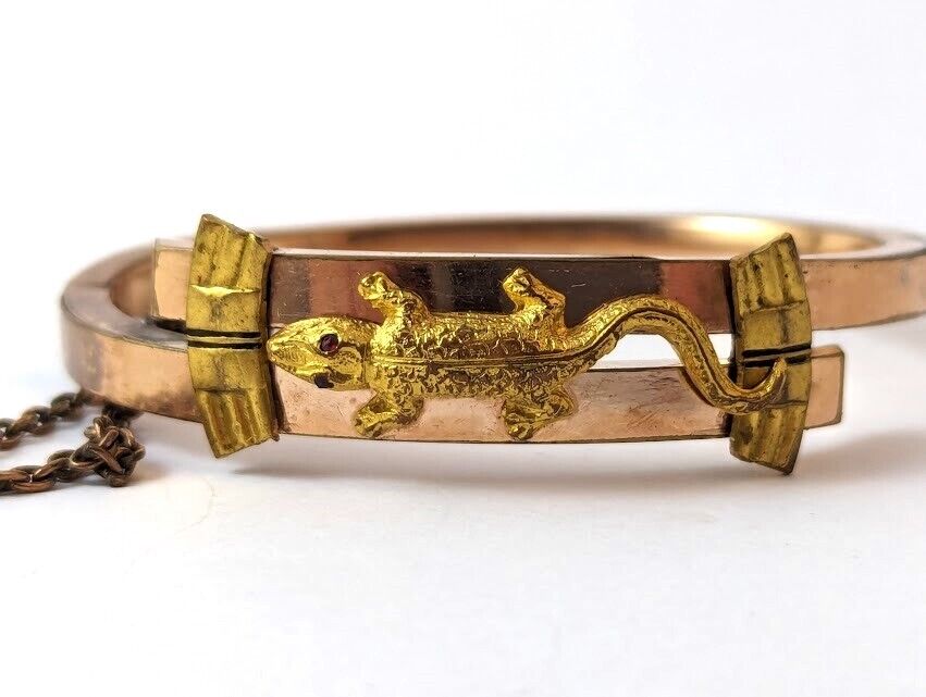 Victorian Gold-Filled Bracelet with Lizard, 1900's, Vintage Jewelry