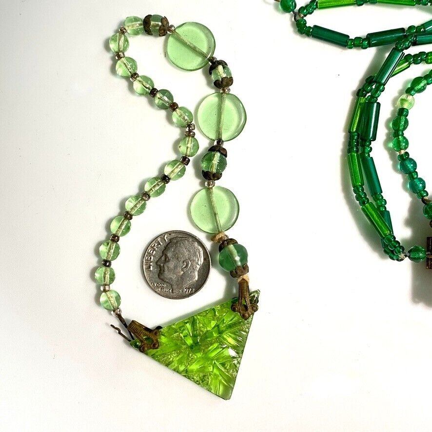 Early 1900s Green Glass Beaded Jewelry Parts Clasp Pendant Germany Bracelet