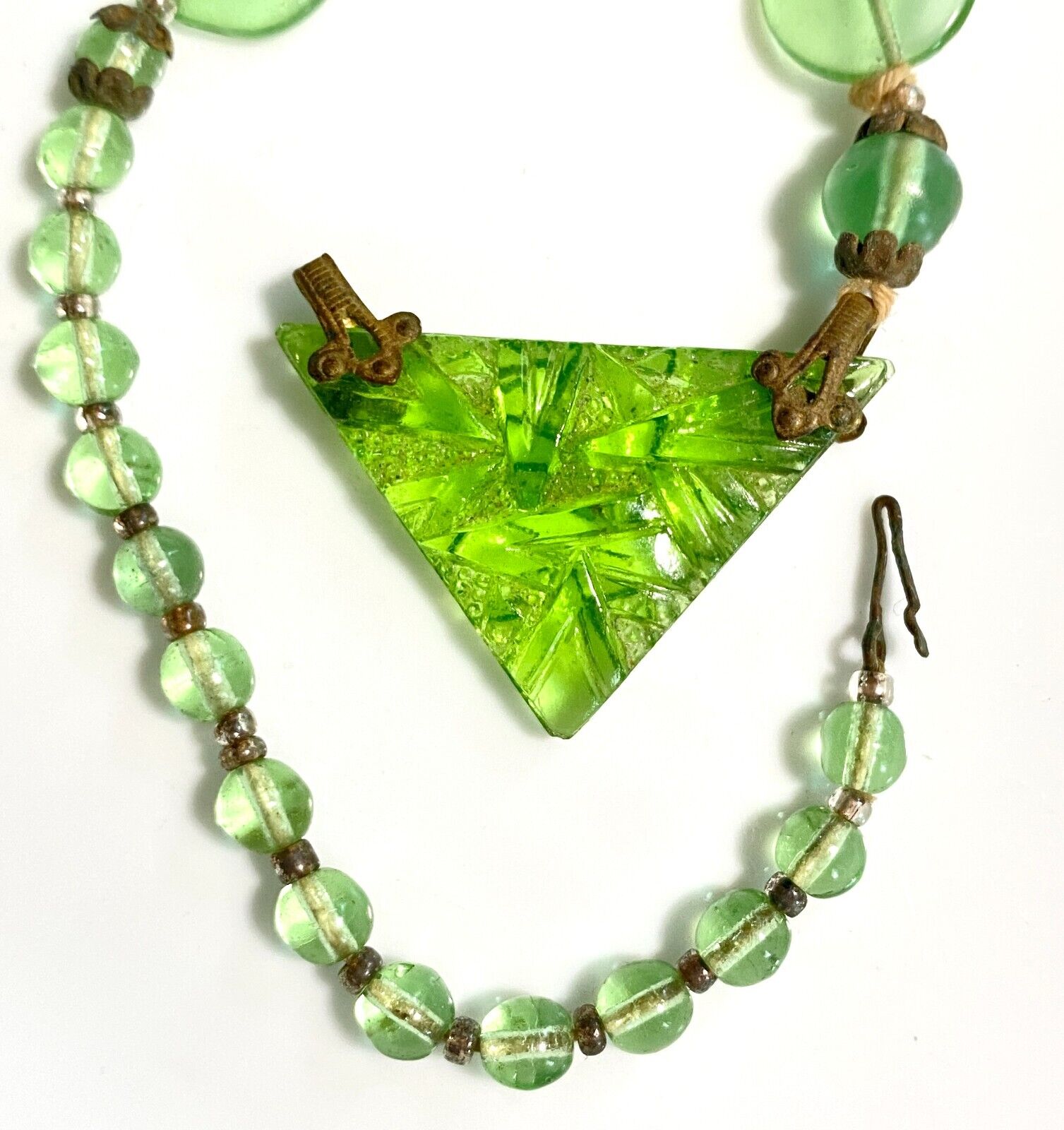 Early 1900s Green Glass Beaded Jewelry Parts Clasp Pendant Germany Bracelet
