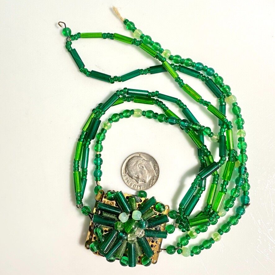 Early 1900s Green Glass Beaded Jewelry Parts Clasp Pendant Germany Bracelet