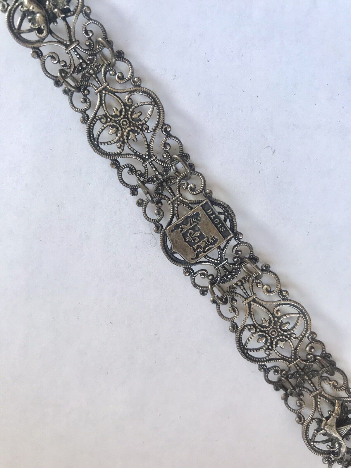 1900's French Chateau de Blois Souvenir Bracelet Fleur de Lis Dragon Swan