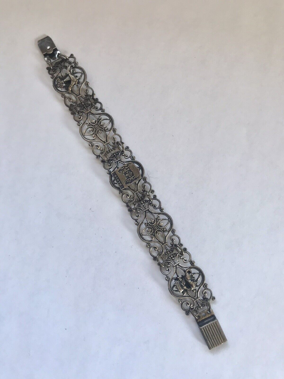 1900's French Chateau de Blois Souvenir Bracelet  Fleur de Lis Dragon Swan