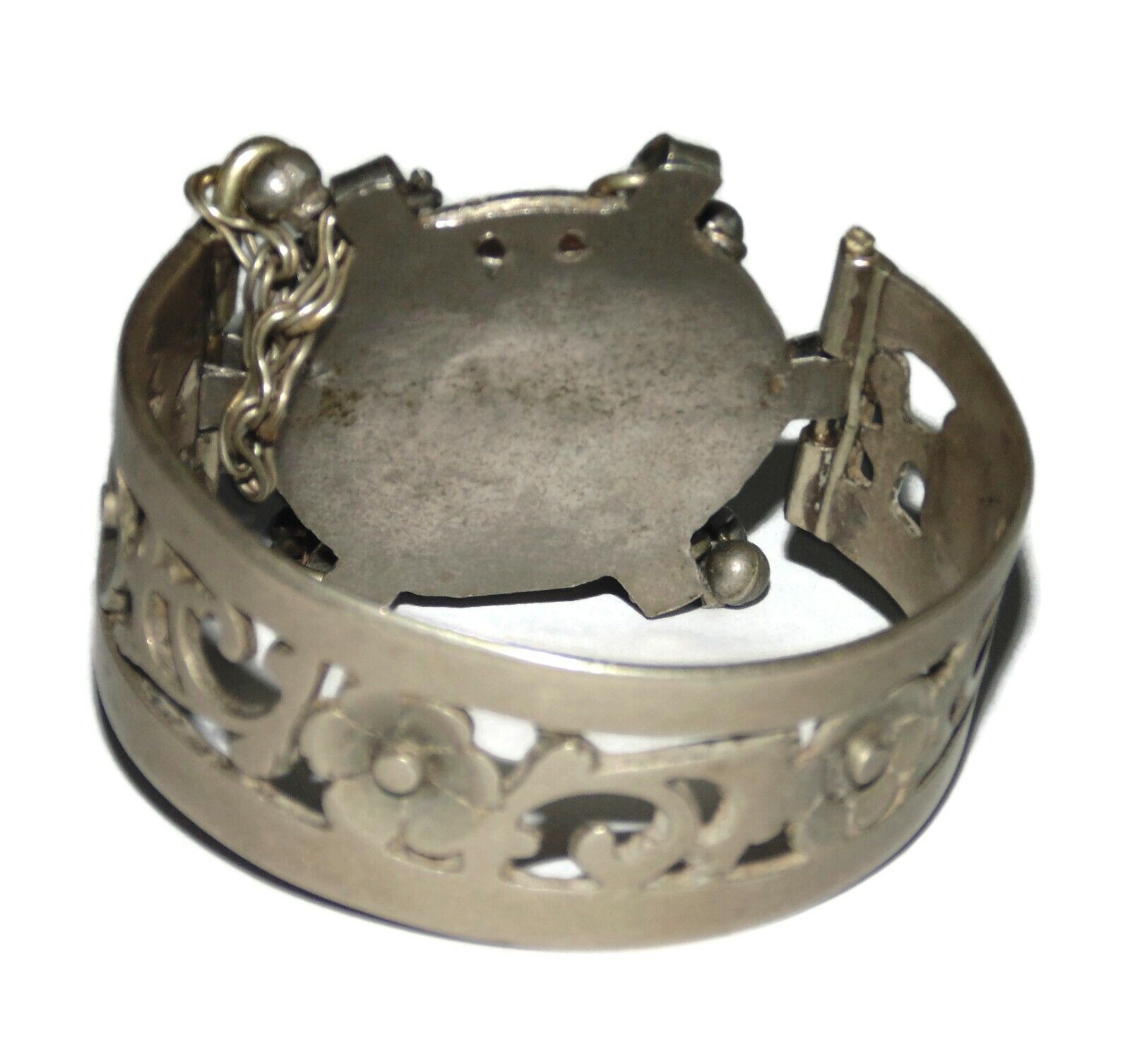 Antique Ethnic Early 1900's Ornate Silver Dangle Balls Vintage Cuff Bracelet