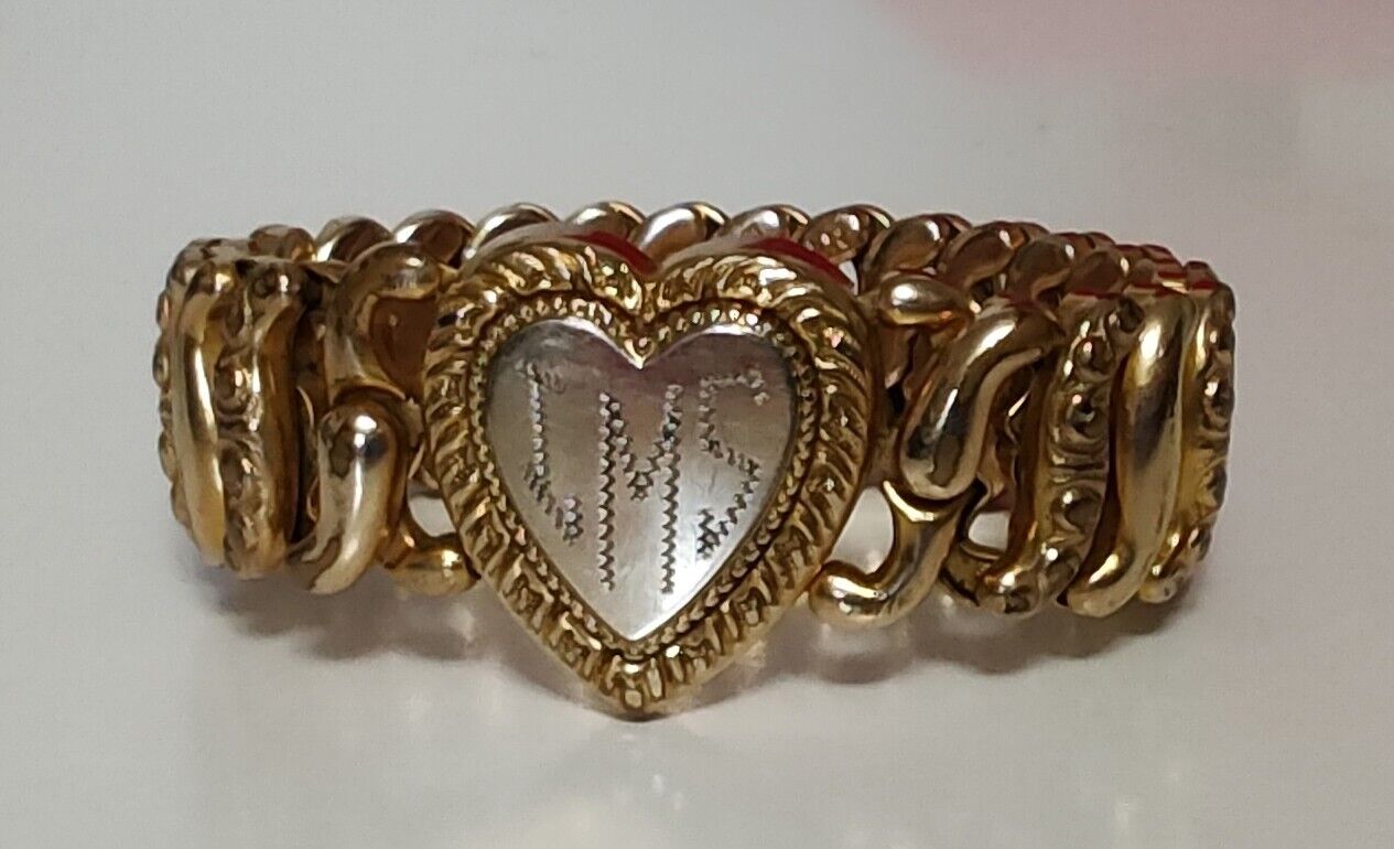 Antique Gold Filled American Queen Sweet Heart Pittman & Keeler Bracelet 1900s