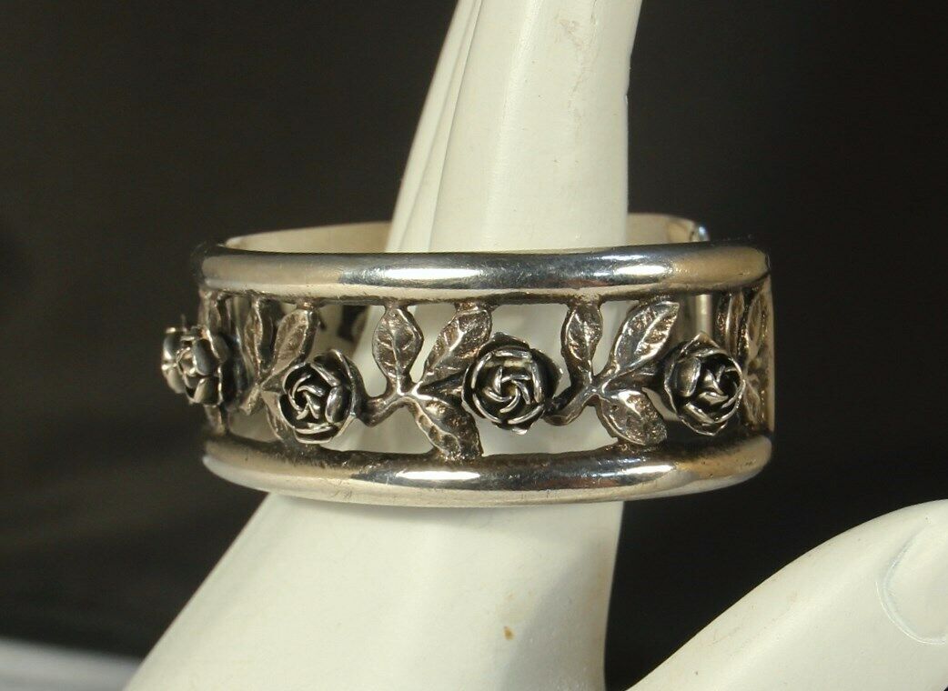 1900s PERUZZI Set Art Nouveau Silver Cuff Bracelet Earrings FLORENCE Italy Roses