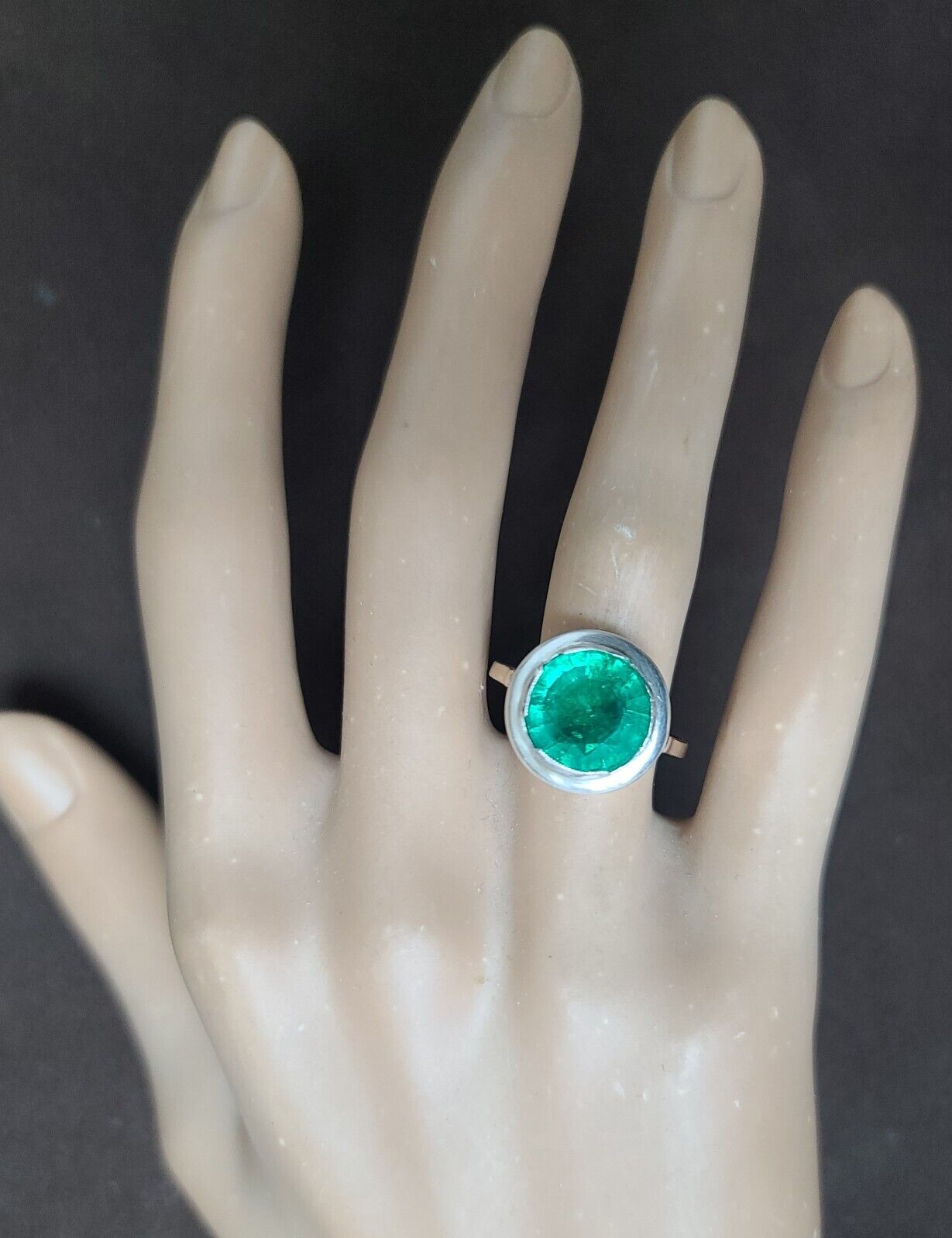4.98ct.  green round  emerald ring  14k rose gold  & silver Georgia circ 1800's 