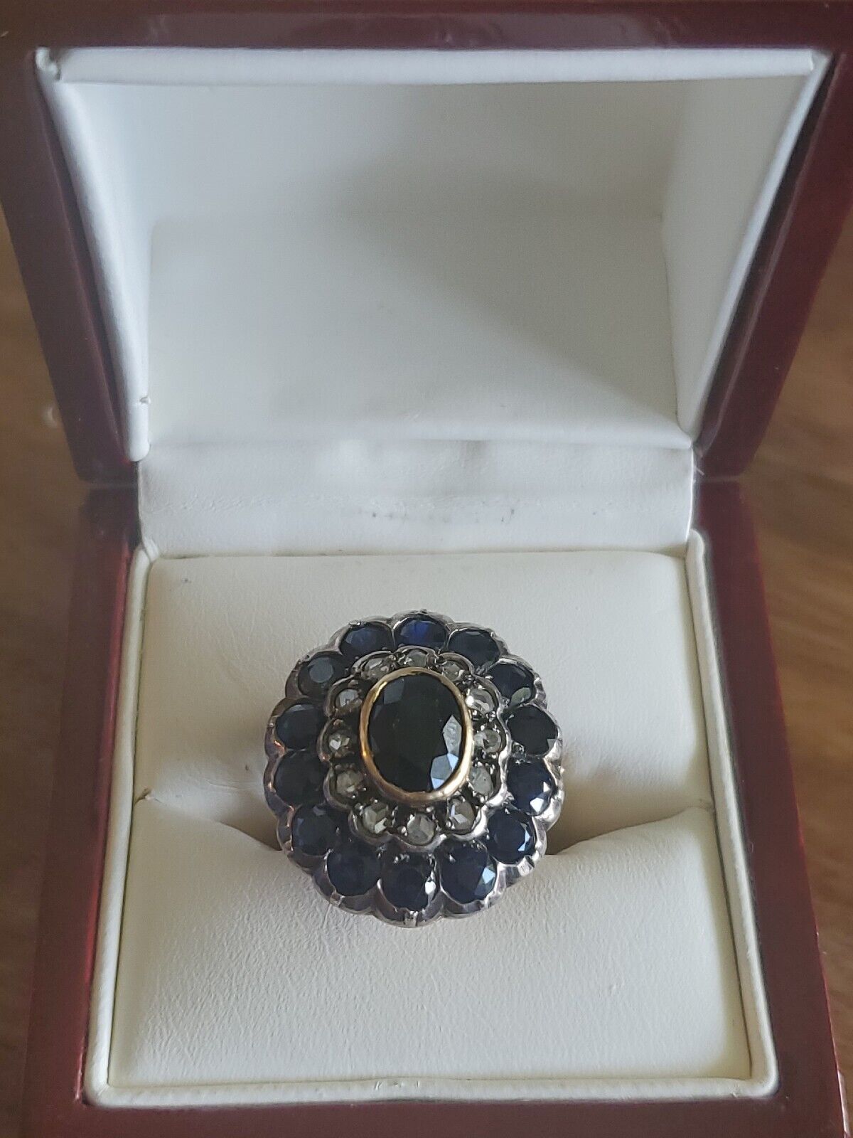3.75 Ct Super RARE 1800s 14K GOLD SAPPHIRE & ROUGH CUT DIAMOND RING SZ 7.5 #215
