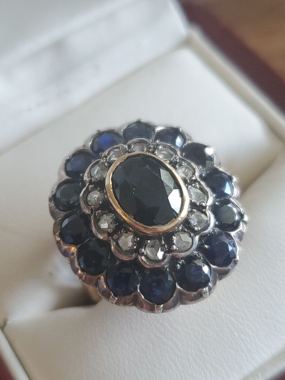 3.75 Ct Super RARE 1800s 14K GOLD SAPPHIRE & ROUGH CUT DIAMOND RING SZ 7.5 #215