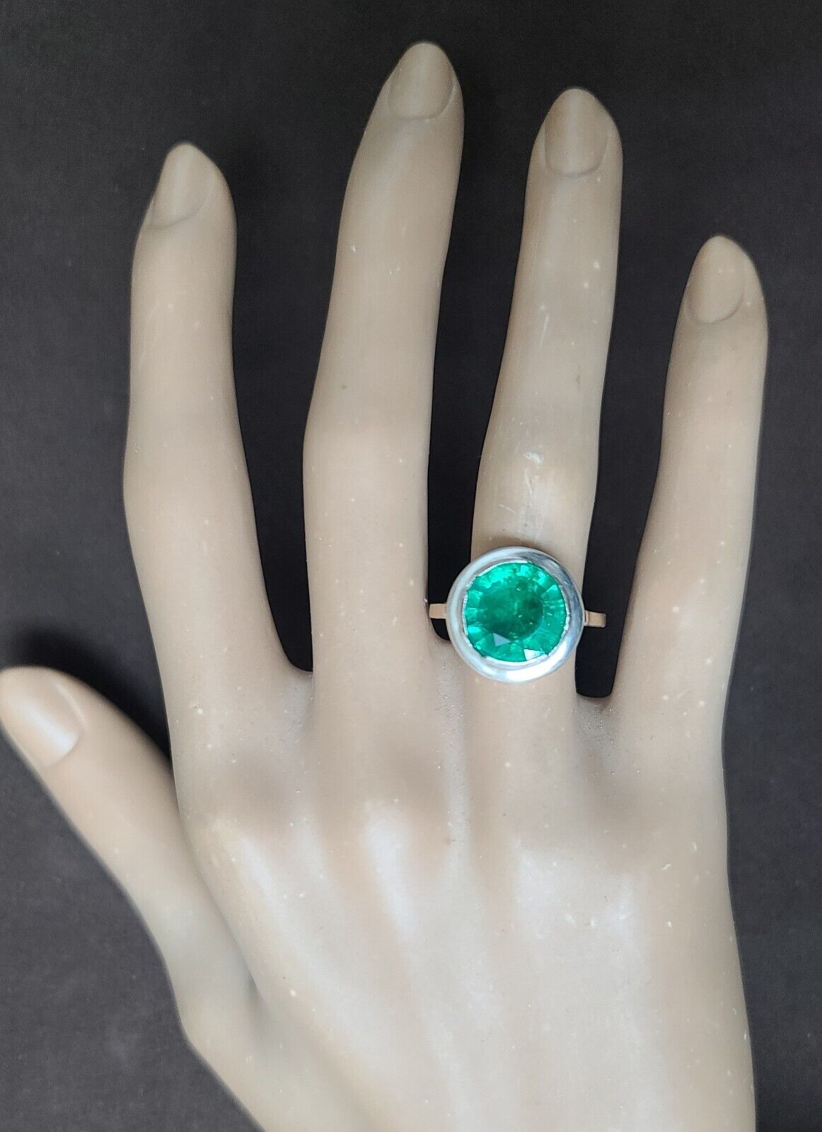 4.98ct.  green round  emerald ring  14k rose gold  & silver Georgia circ 1800's 
