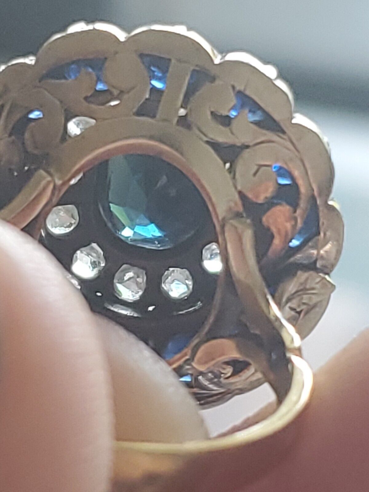 3.75 Ct Super RARE 1800s 14K GOLD SAPPHIRE & ROUGH CUT DIAMOND RING SZ 7.5 #215