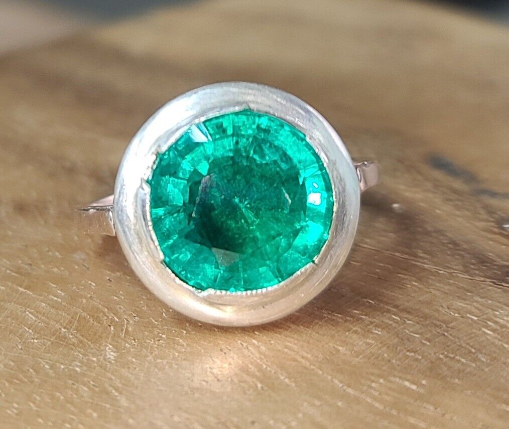 4.98ct.  green round  emerald ring  14k rose gold  & silver Georgia circ 1800's 