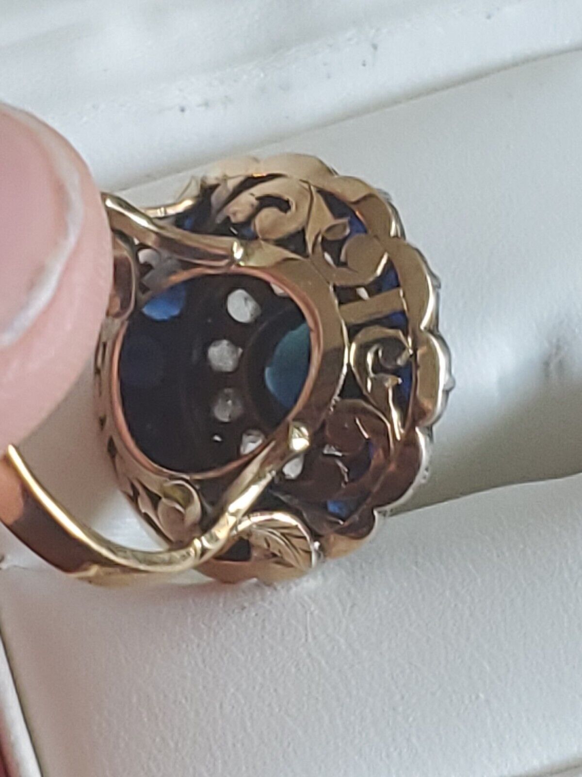 3.75 Ct Super RARE 1800s 14K GOLD SAPPHIRE & ROUGH CUT DIAMOND RING SZ 7.5 #215