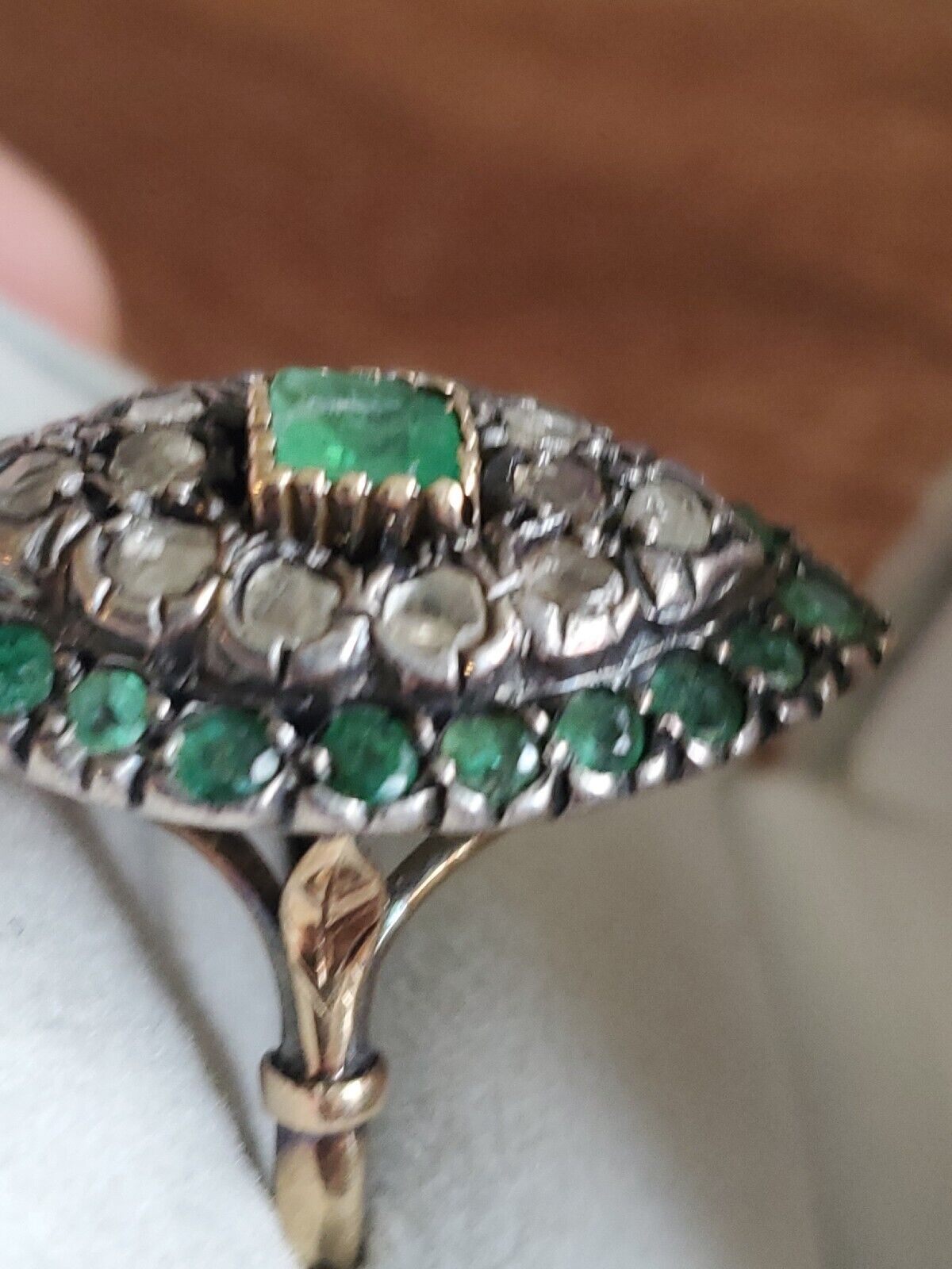 2 Ct Super RARE 1800s DECO 14K GOLD EMERALD & ROUGH CUT DIAMOND RING SZ 8.5 #214