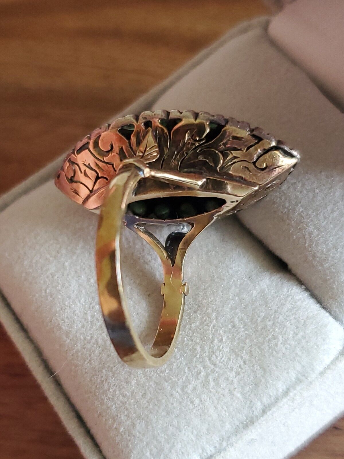 2 Ct Super RARE 1800s DECO 14K GOLD EMERALD & ROUGH CUT DIAMOND RING SZ 8.5 #214