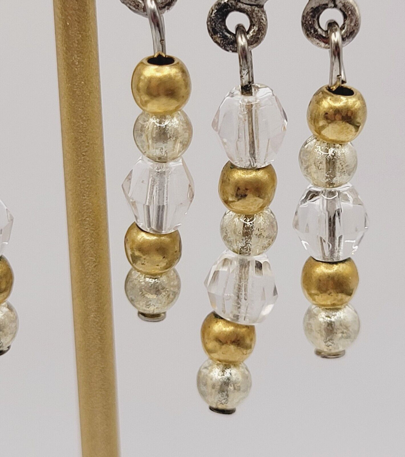 Art Nouveau Early 1900s Flower Silver Tone Dangle Bead Metal Clip On Earrings