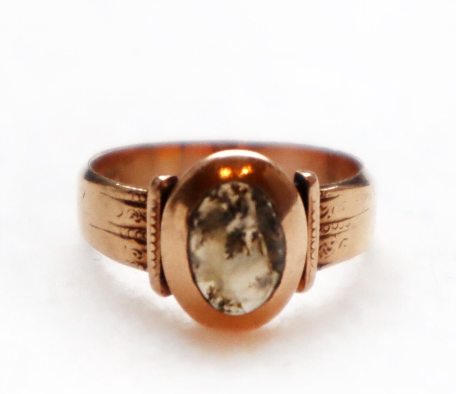 Antique Late 1800s 10k Rose Gold Ring Dendritic Opal CB and Co Victorian Sz 8.5