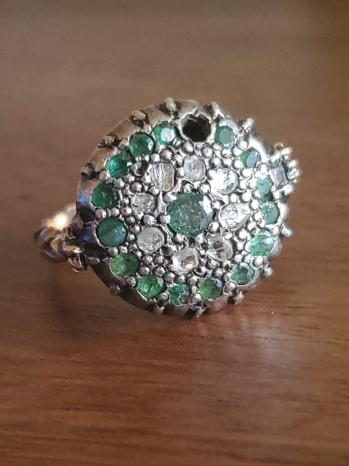 .80 Ct. Super RARE 1800s 14K GOLD EMERALD & ROUGH CUT DIAMOND RING SZ-8 #217