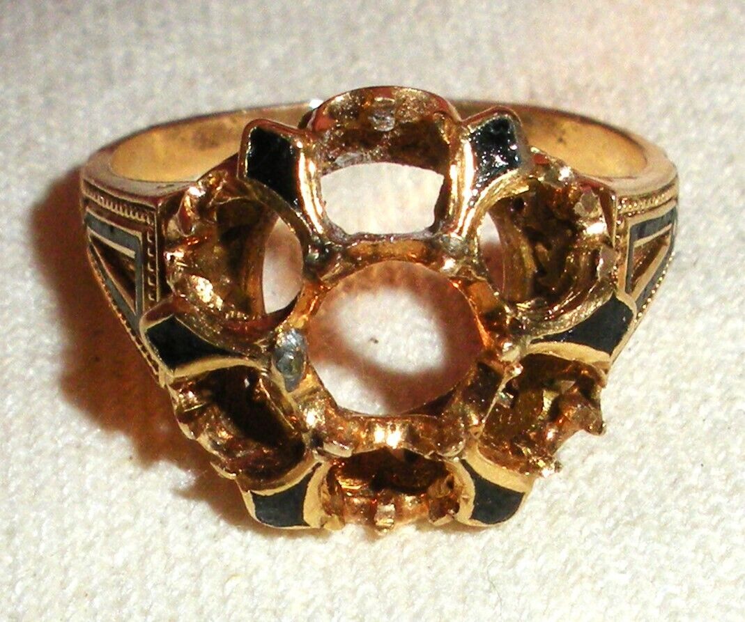 ANTIQUE LATE 1800S VICTORIAN 18K GOLD BLACK ENAMEL MOURNING RING SIZE 7.5 tuvi