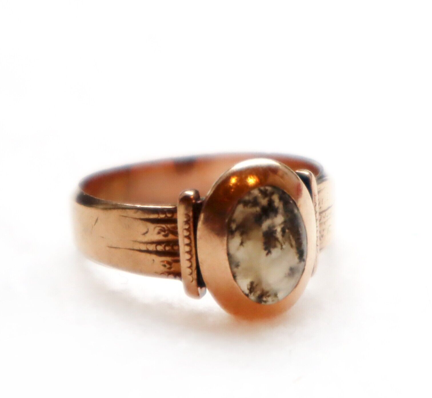Antique Late 1800s 10k Rose Gold Ring Dendritic Opal CB and Co Victorian Sz 8.5
