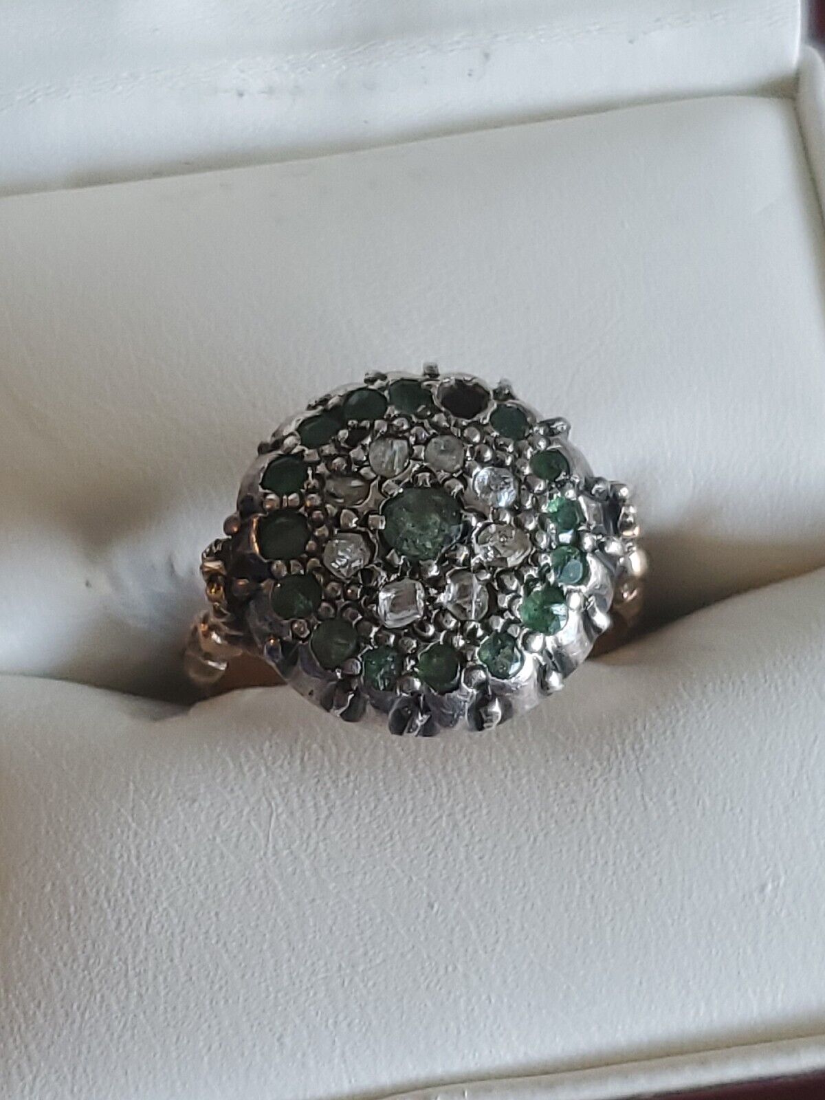 .80 Ct. Super RARE 1800s 14K GOLD EMERALD & ROUGH CUT DIAMOND RING SZ-8 #217