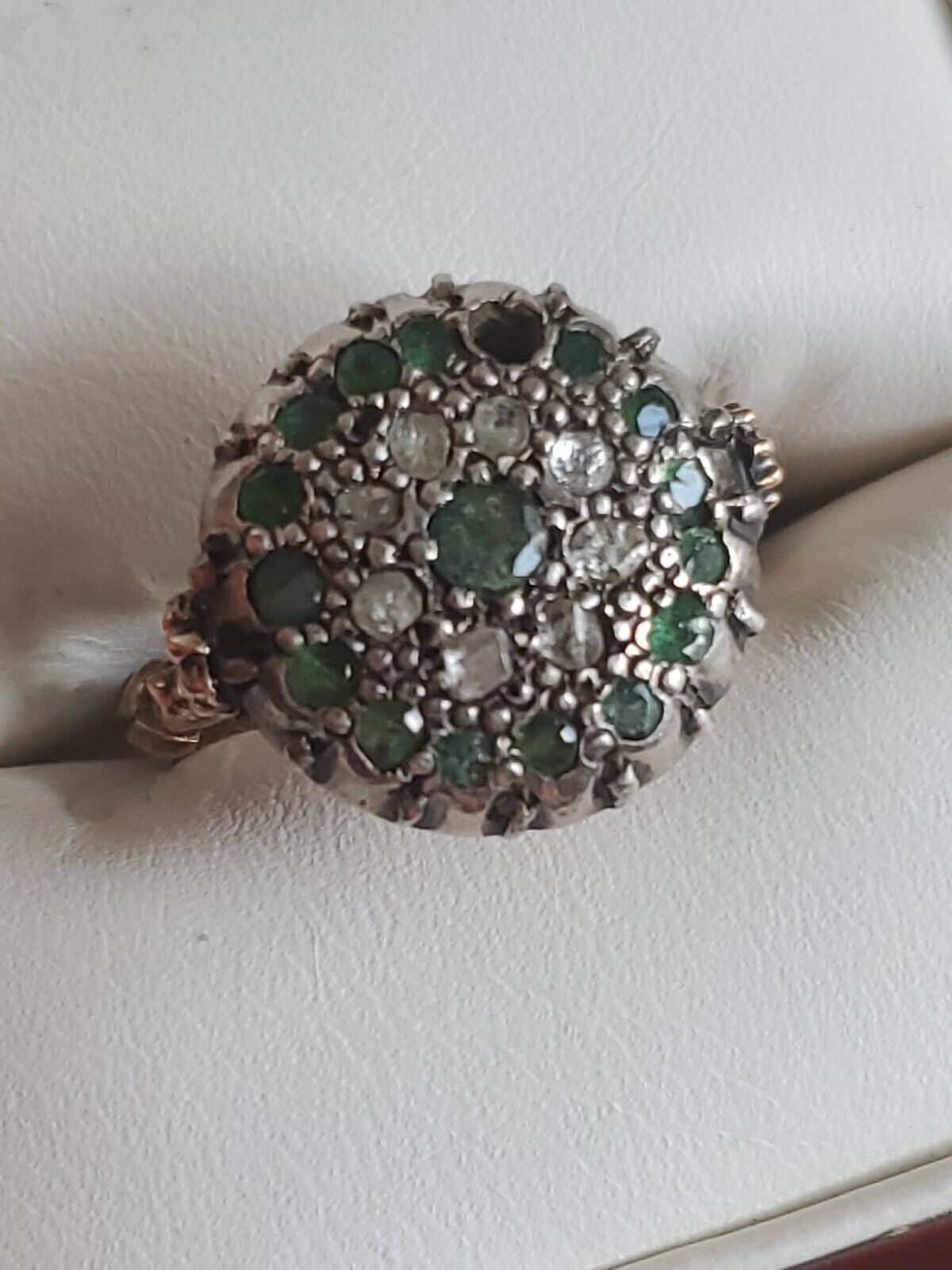 .80 Ct. Super RARE 1800s 14K GOLD EMERALD & ROUGH CUT DIAMOND RING SZ-8 #217