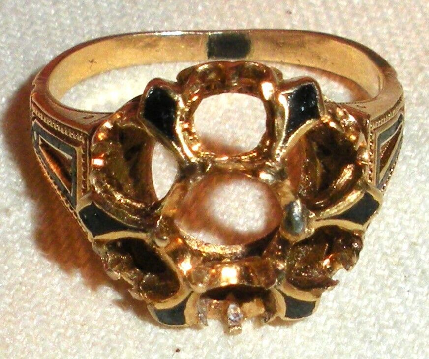 ANTIQUE LATE 1800S VICTORIAN 18K GOLD BLACK ENAMEL MOURNING RING SIZE 7.5 tuvi