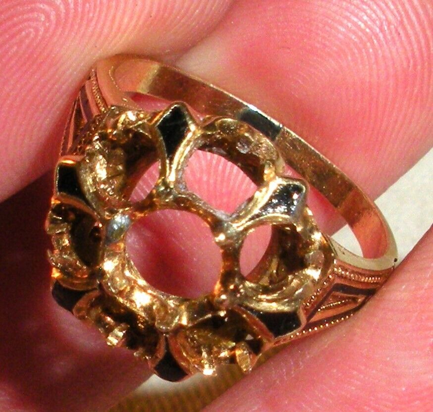 ANTIQUE LATE 1800S VICTORIAN 18K GOLD BLACK ENAMEL MOURNING RING SIZE 7.5 tuvi