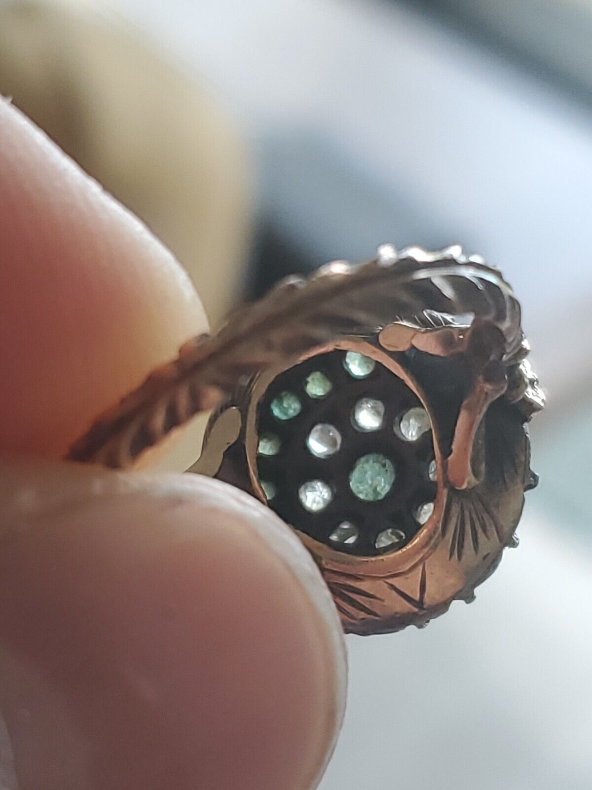 .80 Ct. Super RARE 1800s 14K GOLD EMERALD & ROUGH CUT DIAMOND RING SZ-8 #217