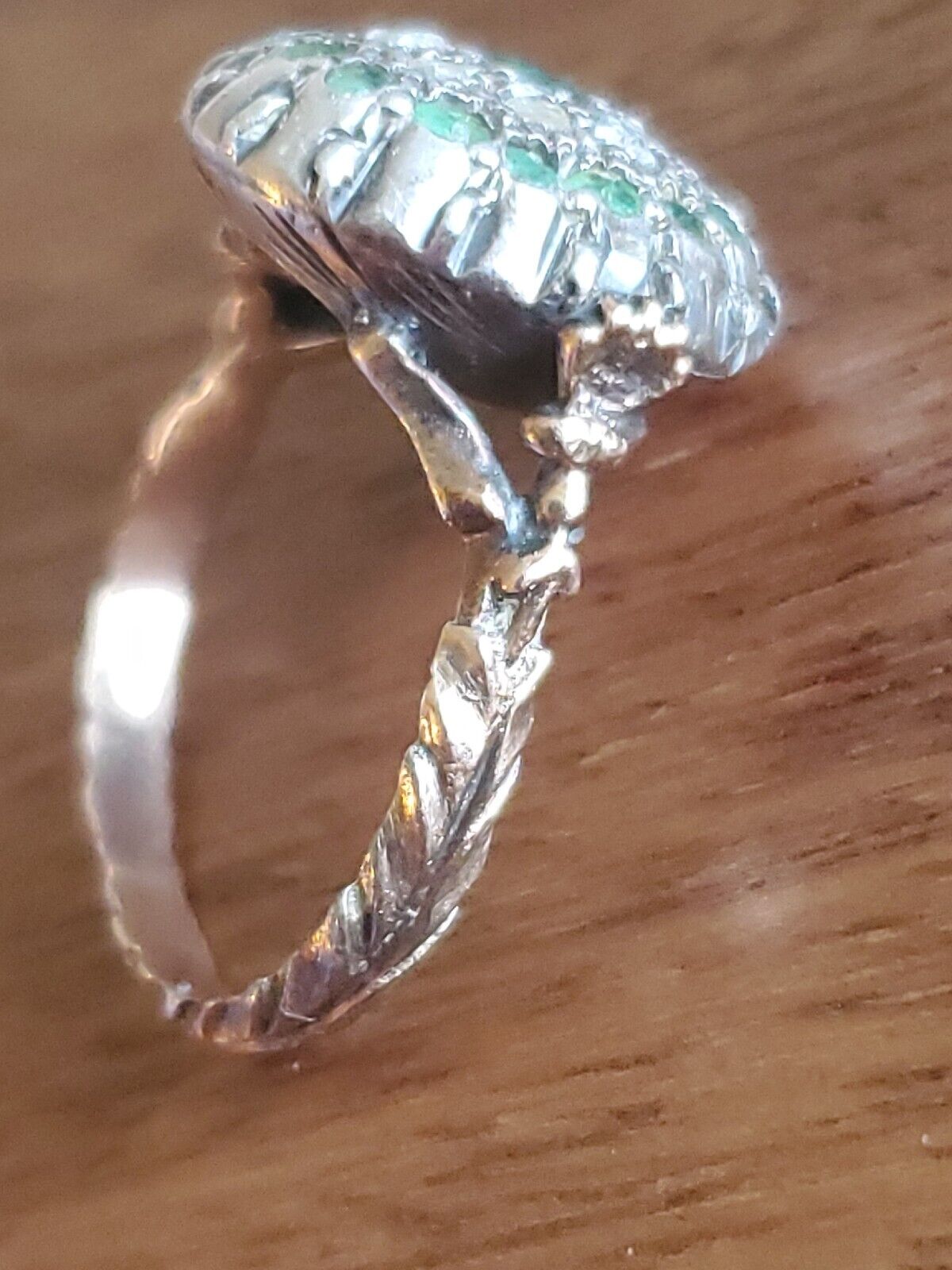 .80 Ct. Super RARE 1800s 14K GOLD EMERALD & ROUGH CUT DIAMOND RING SZ-8 #217
